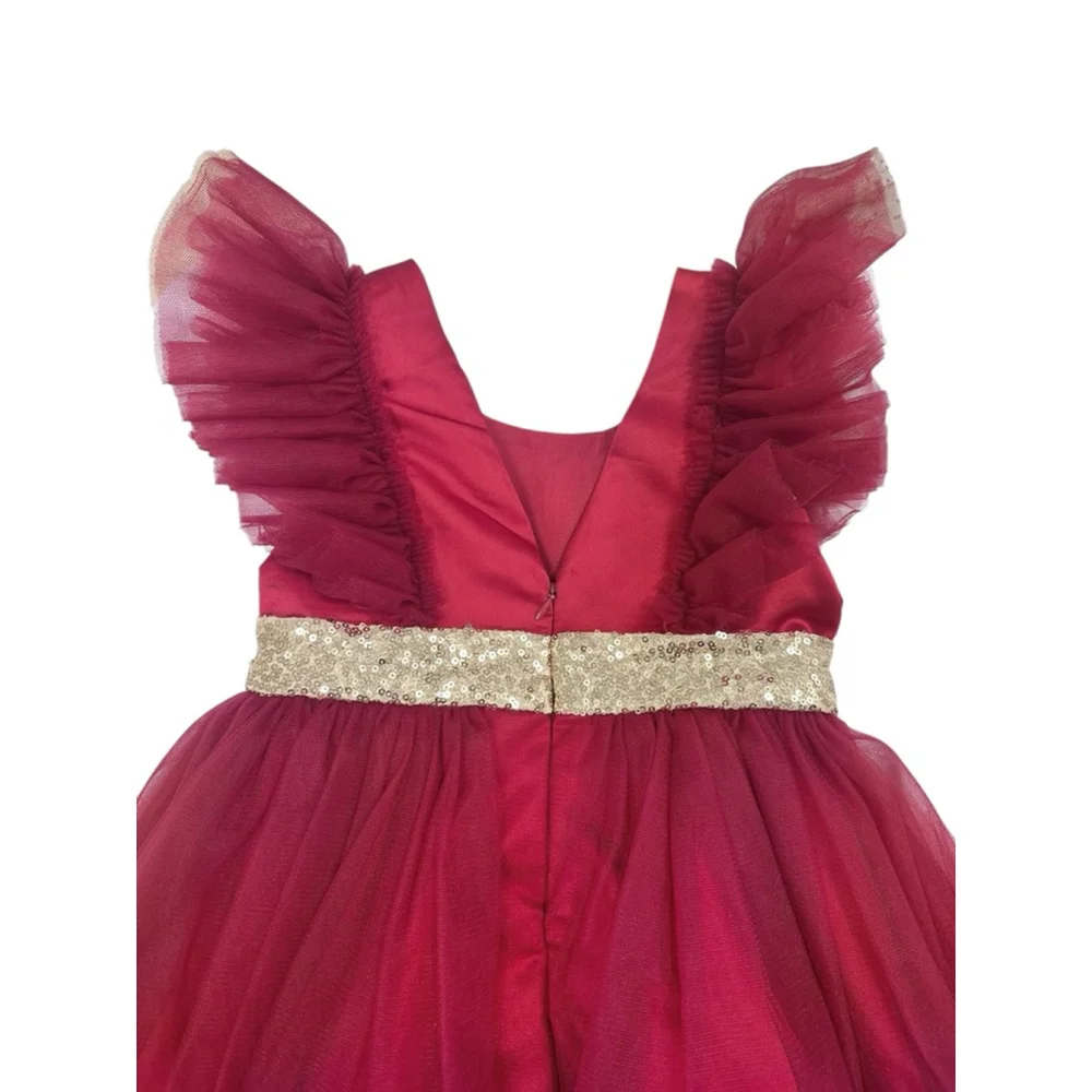 Girls Red Formal Dress Gold Sequin Waist Size 3T